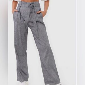 High rise wide leg linen cotton pants
